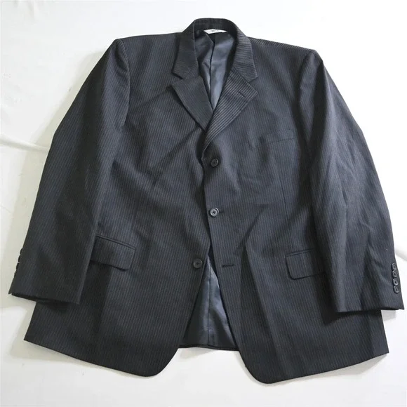 Versini 47R 48R 42x30 Black Striped 100% Wool Mens Jacket Pants Suit
